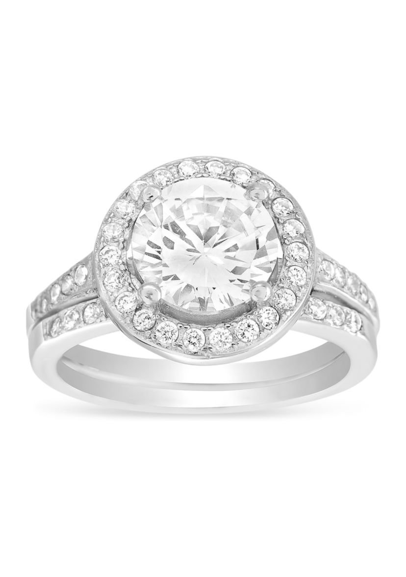 Sterling Silver Round Cubic Zirconia Ring Set