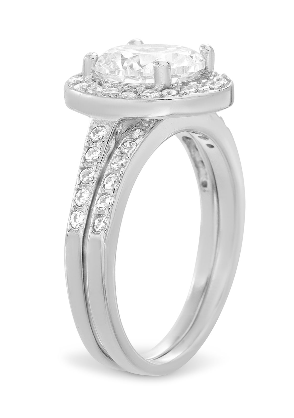 Sterling Silver Round Cubic Zirconia Ring Set