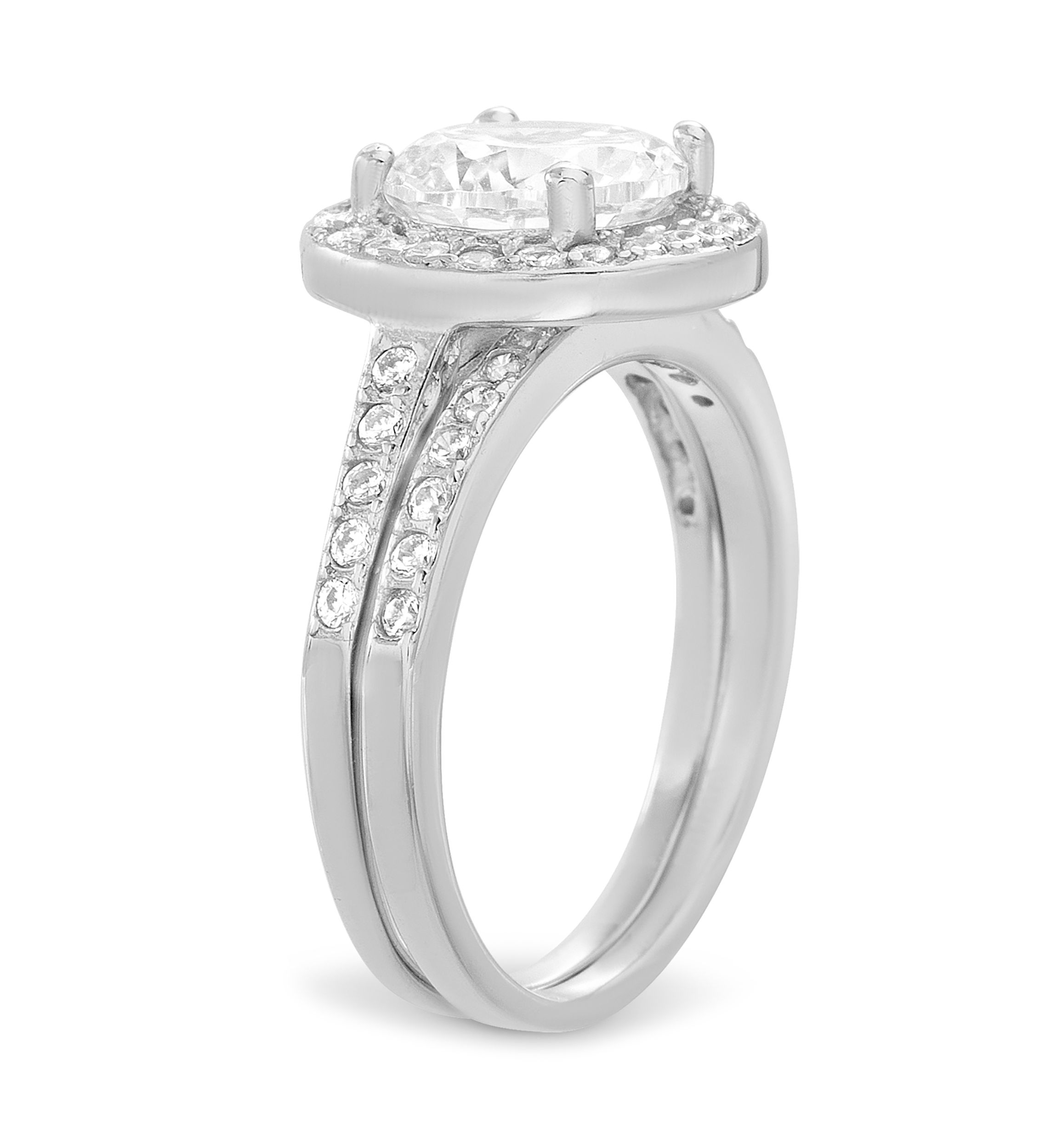 Sterling Silver Round Cubic Zirconia Ring Set