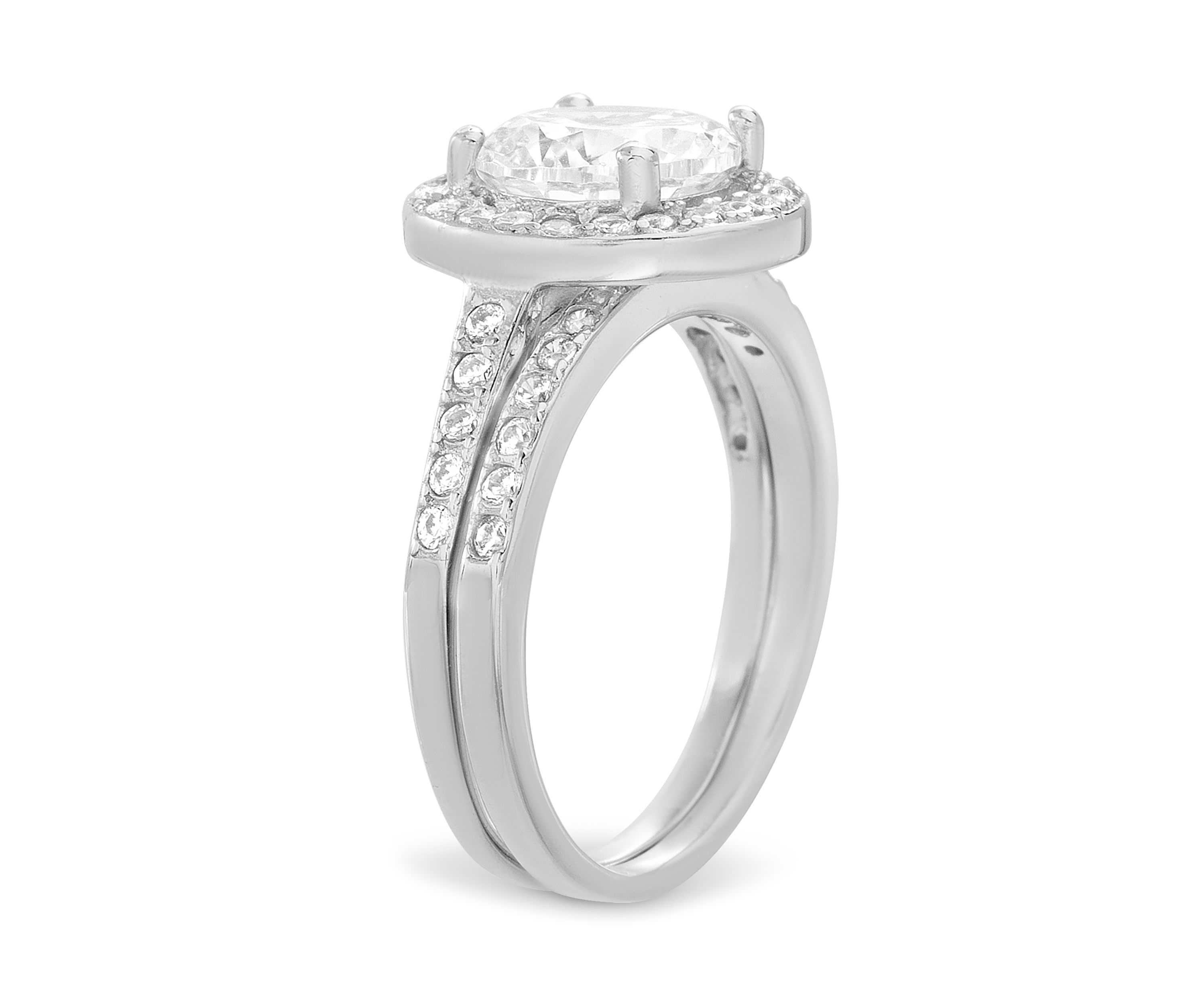 Sterling Silver Round Cubic Zirconia Ring Set