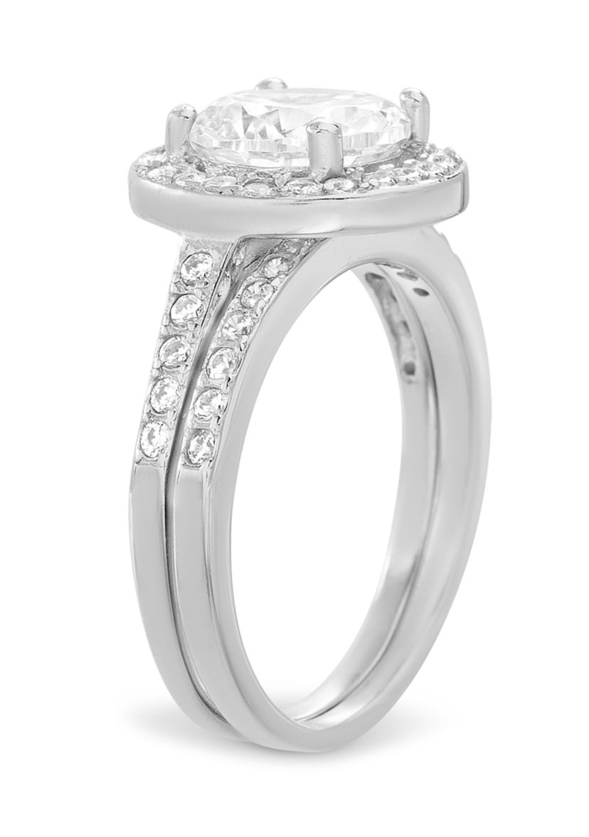 Sterling Silver Round Cubic Zirconia Ring Set