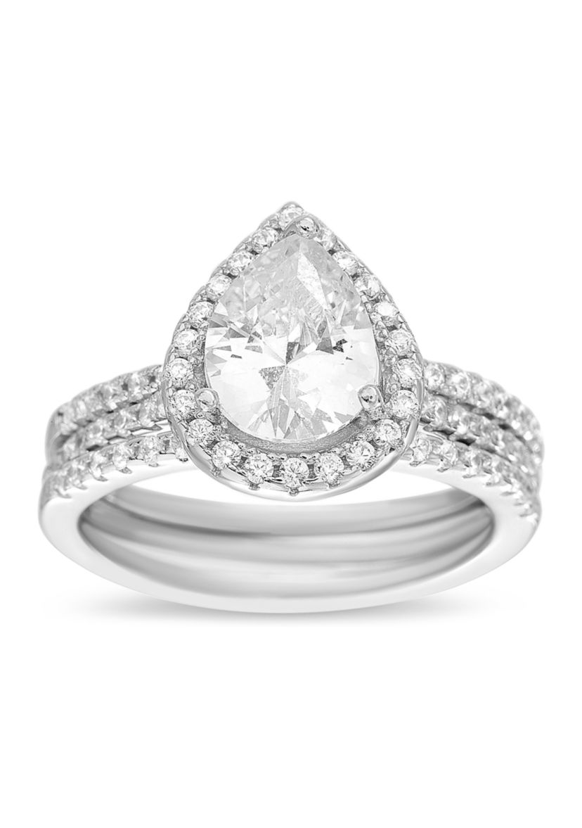 Sterling Silver Teardrop 3 ct. t.w. Cubic Zirconia Ring Set