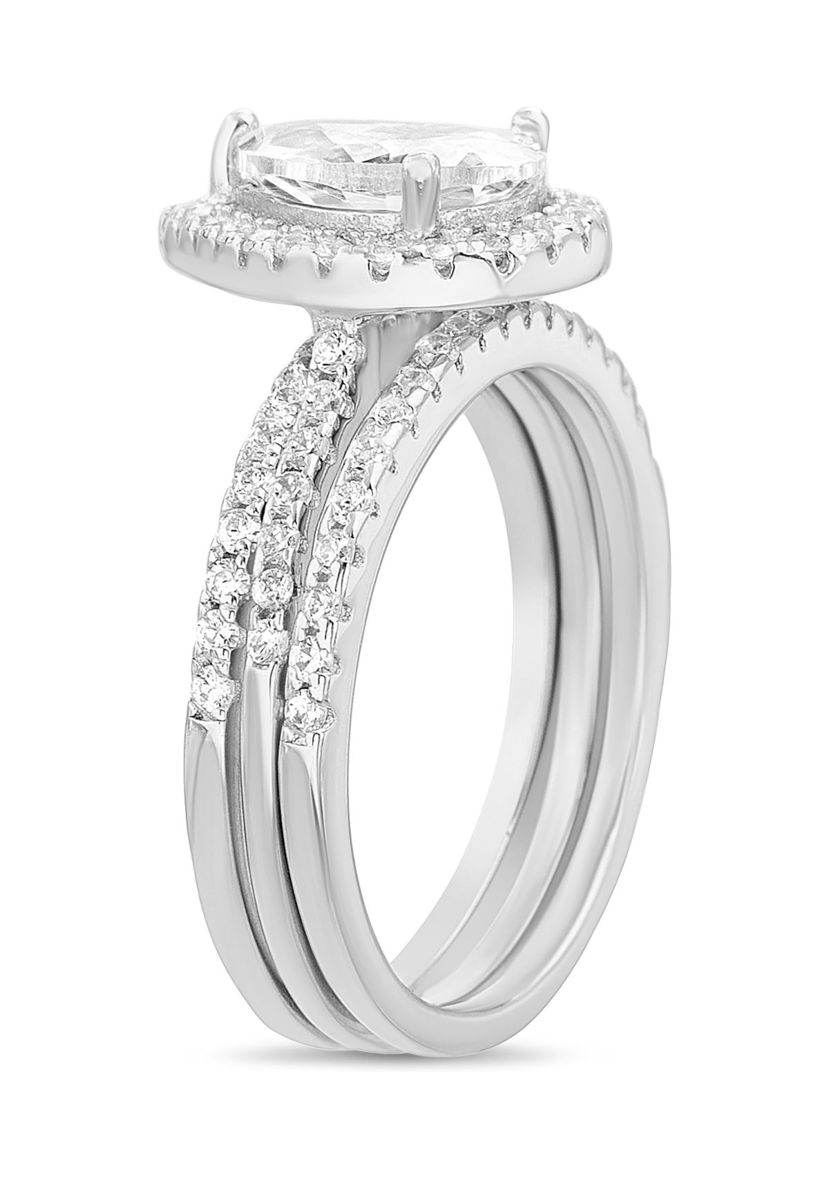 Sterling Silver Teardrop 3 ct. t.w. Cubic Zirconia Ring Set