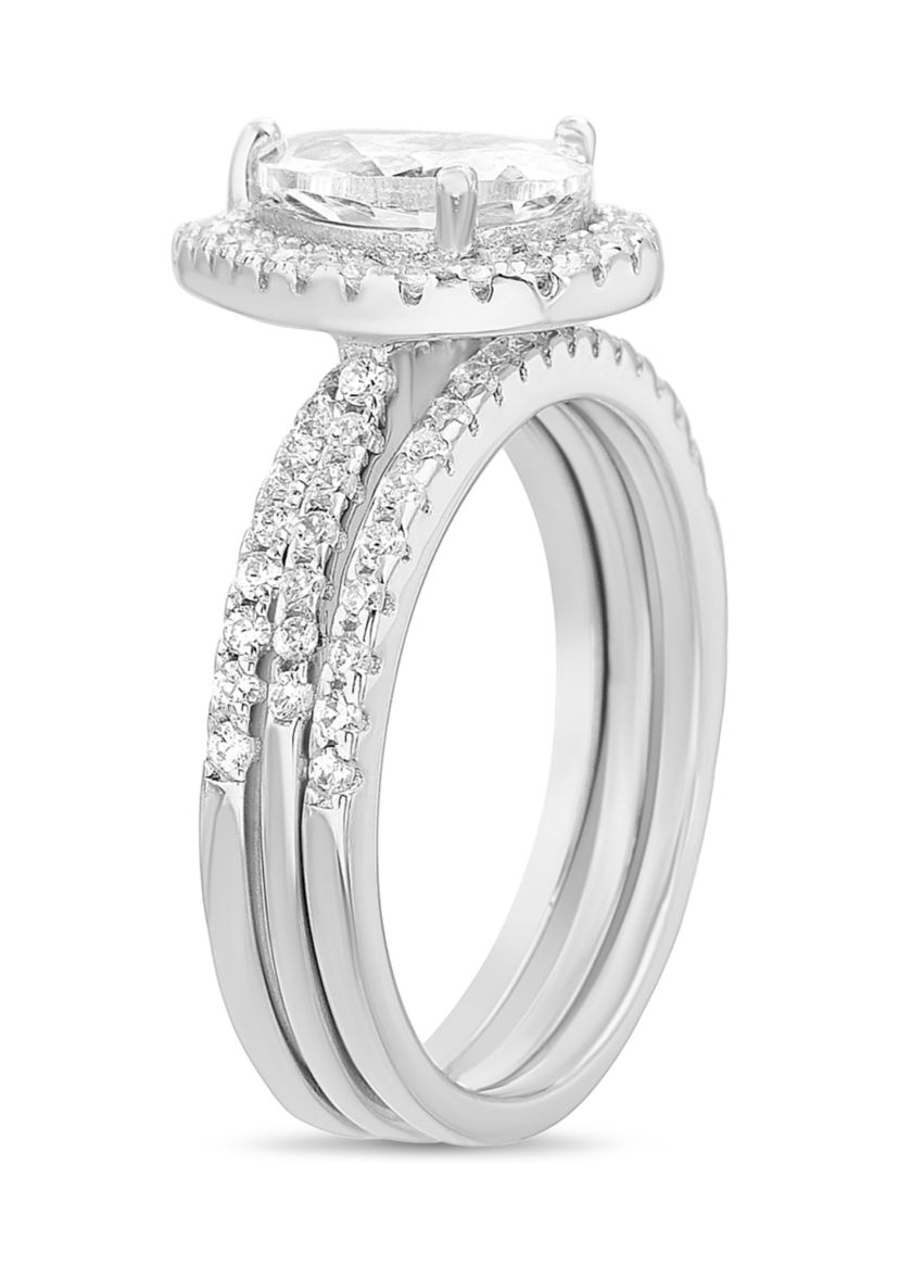 Sterling Silver Teardrop 3 ct. t.w. Cubic Zirconia Ring Set