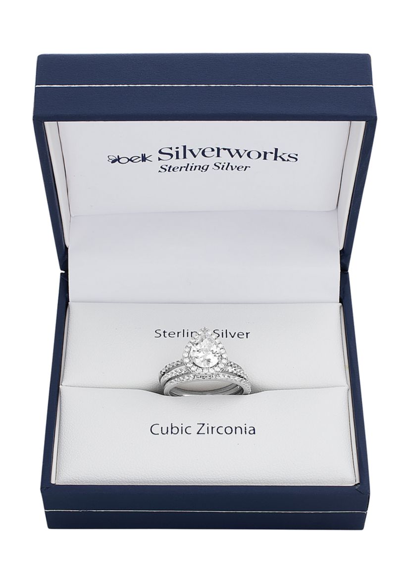 Sterling Silver Teardrop 3 ct. t.w. Cubic Zirconia Ring Set