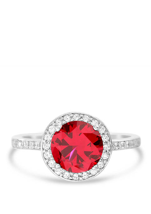 Sterling Silver Lab Created Ruby Cubic Zirconia Engagement Ring 