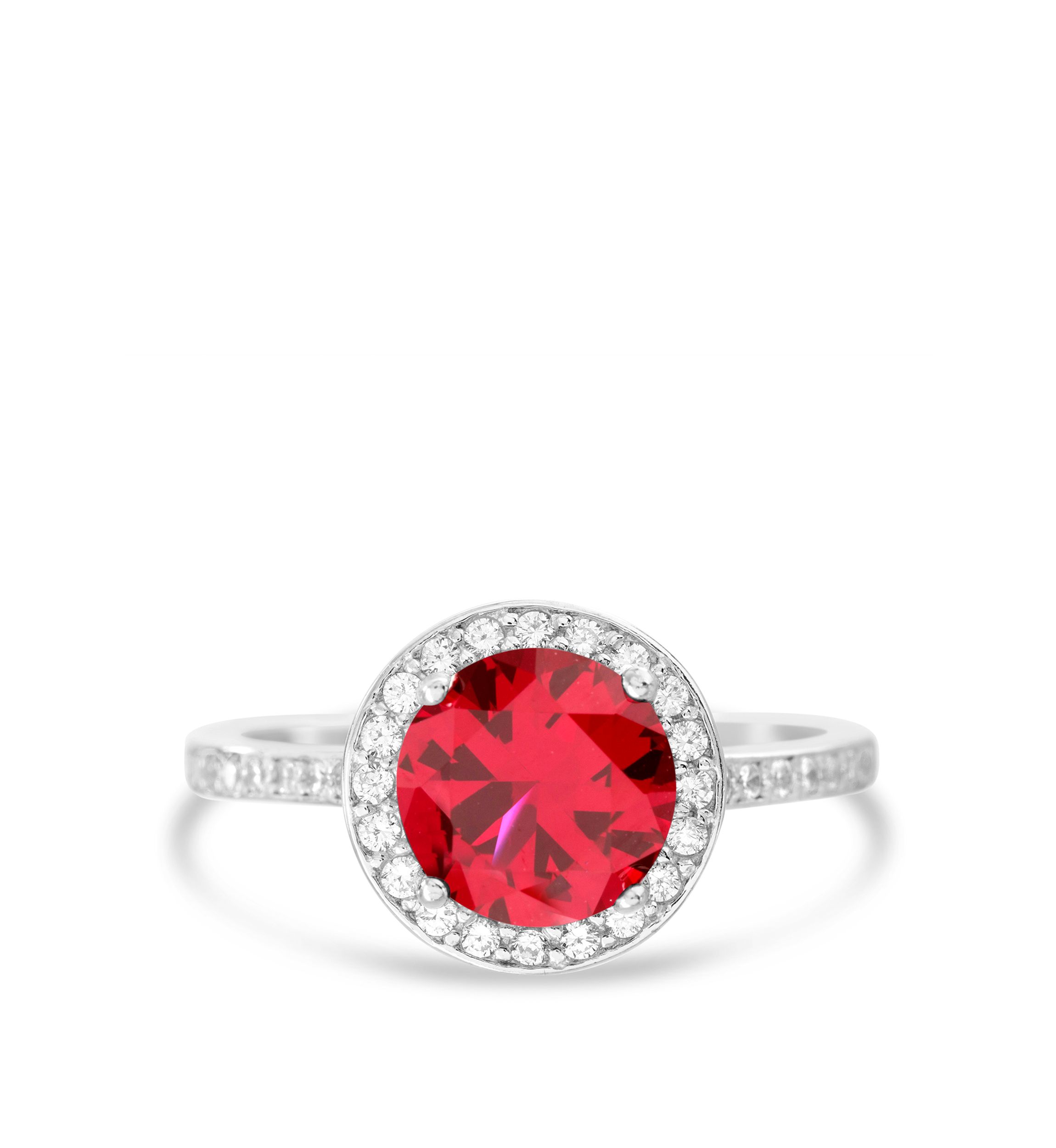 Sterling Silver Lab Created Ruby Cubic Zirconia Engagement Ring 