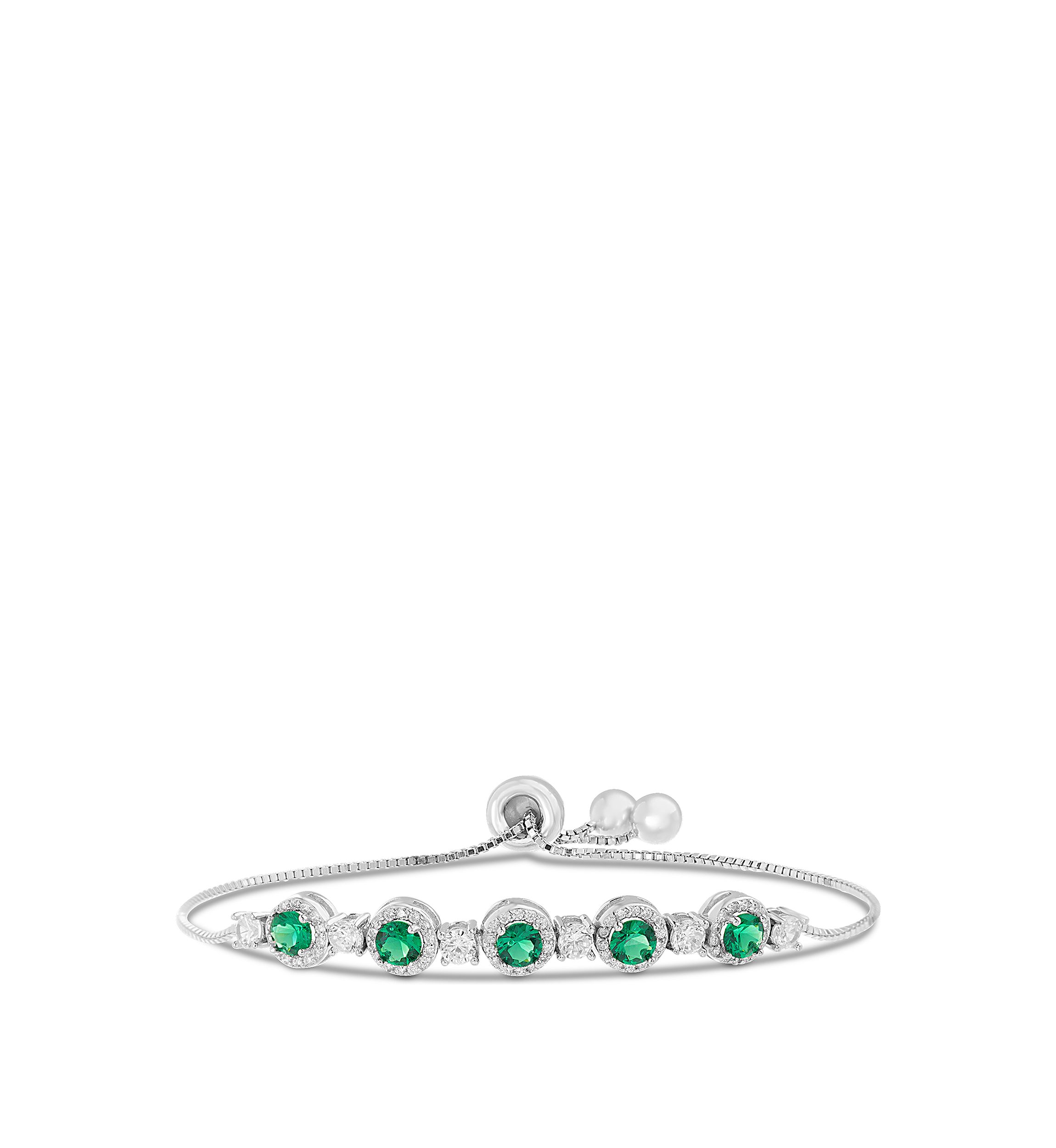 Sterling Silver 5 Halo Stone and Cubic Zirconia Slider Bracelet