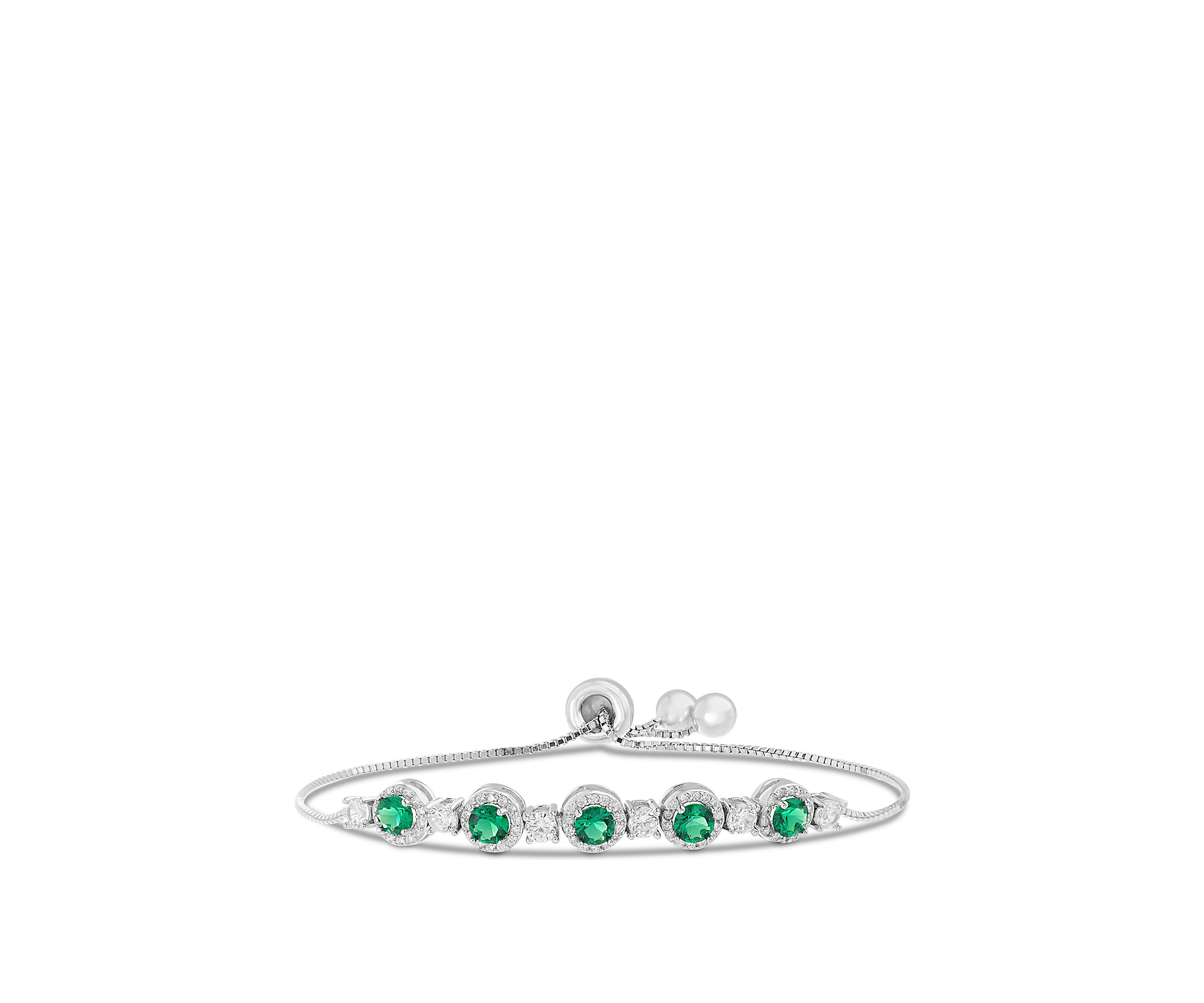 Sterling Silver 5 Halo Stone and Cubic Zirconia Slider Bracelet