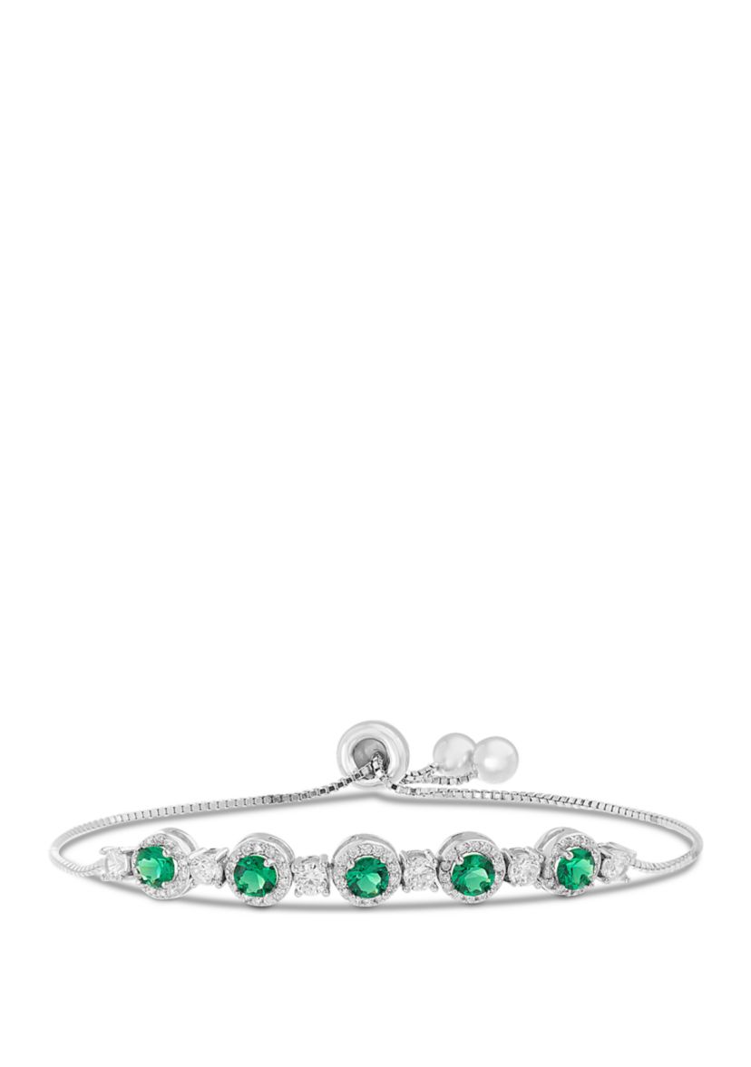 Sterling Silver 5 Halo Stone and Cubic Zirconia Slider Bracelet