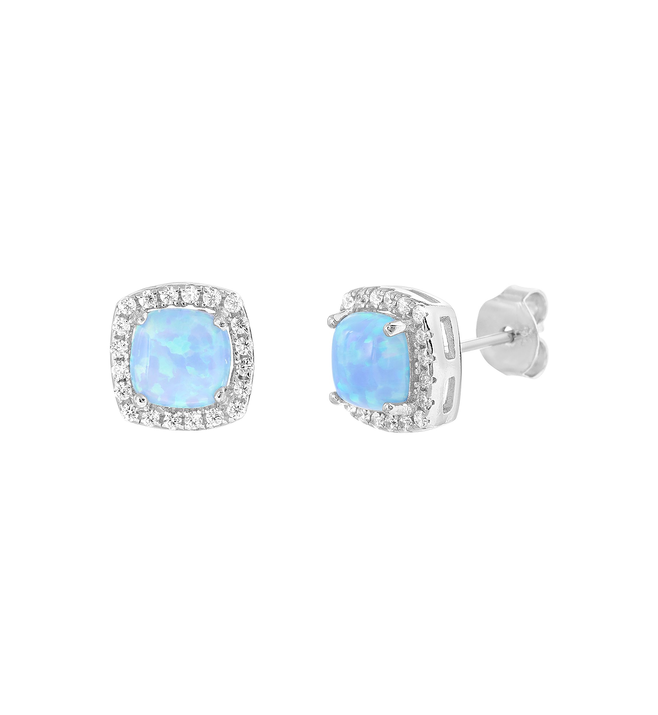 Lab Created Opal and Cubic Zirconia Halo Earring
