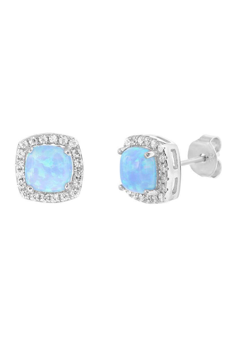 Lab Created Opal and Cubic Zirconia Halo Earring