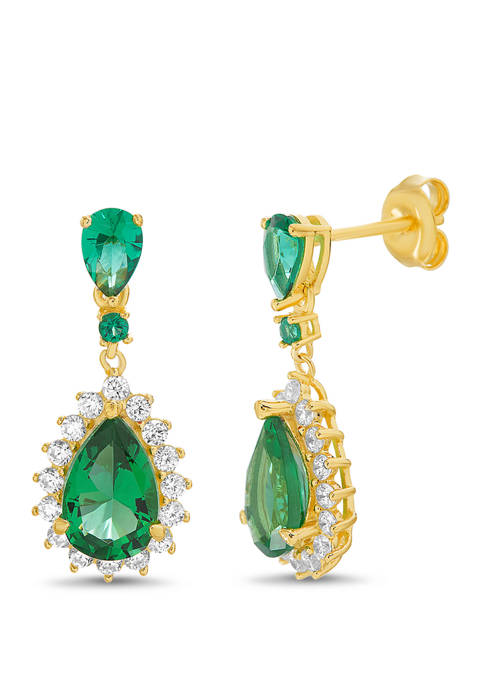 Gold Over Sterling Silver Emerald Teardrop Earrings