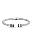 Fine Silver Plate Hinged Cable Cuff Bangle with Onyx End Caps