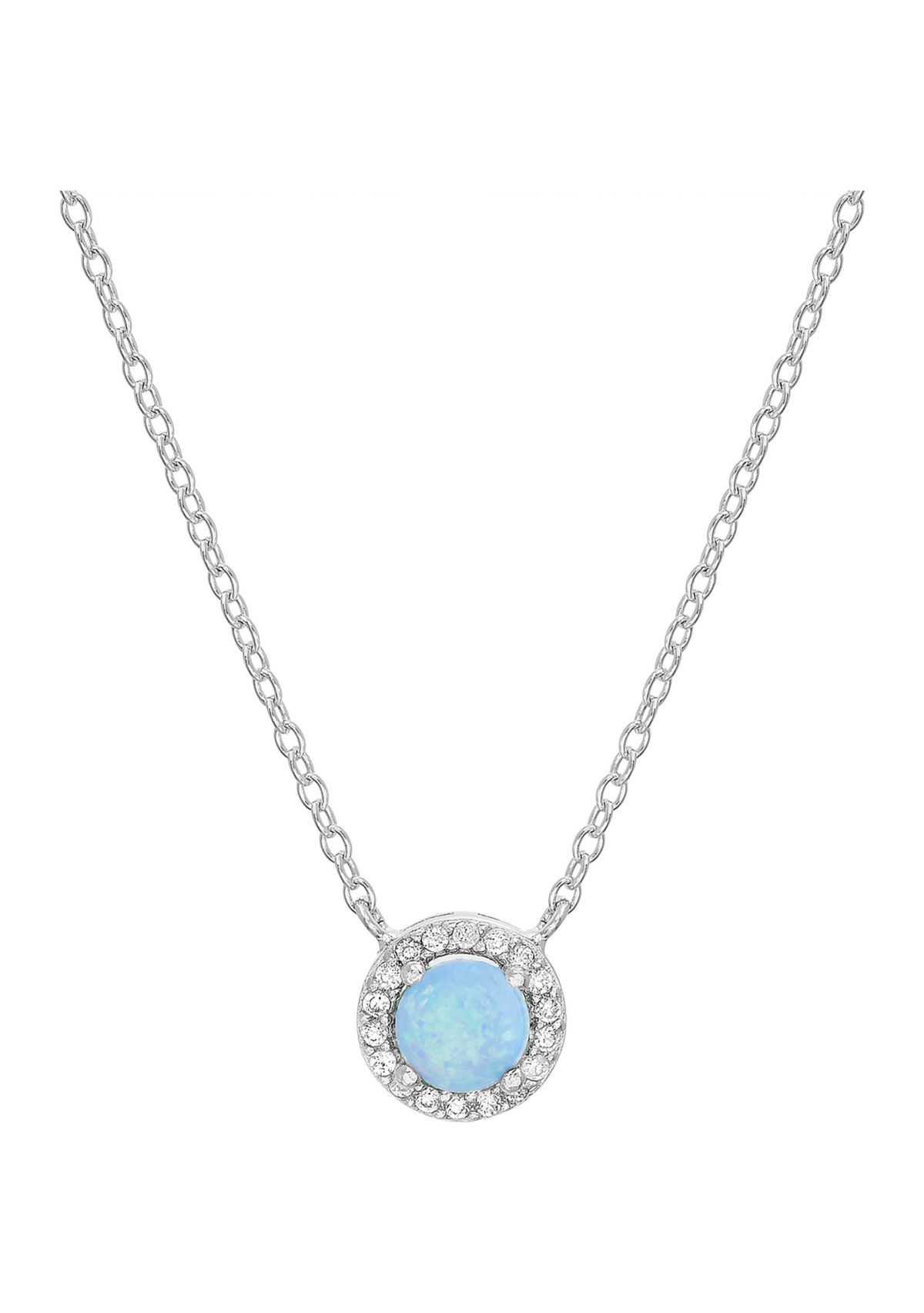 Silver Opal and Cubic Zirconia Halo Necklace