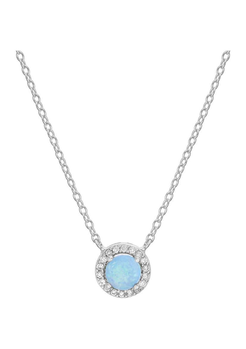Silver Opal and Cubic Zirconia Halo Necklace