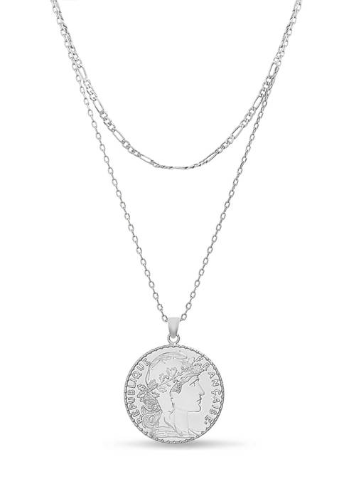 Belk Silverworks Layered Silver Coin Chain Necklace