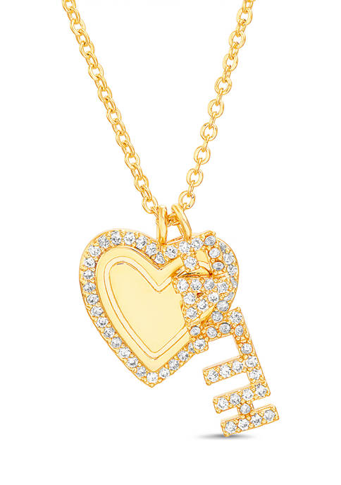 Belk Silverworks Cubic Zirconia Heart Faith Charm Necklace