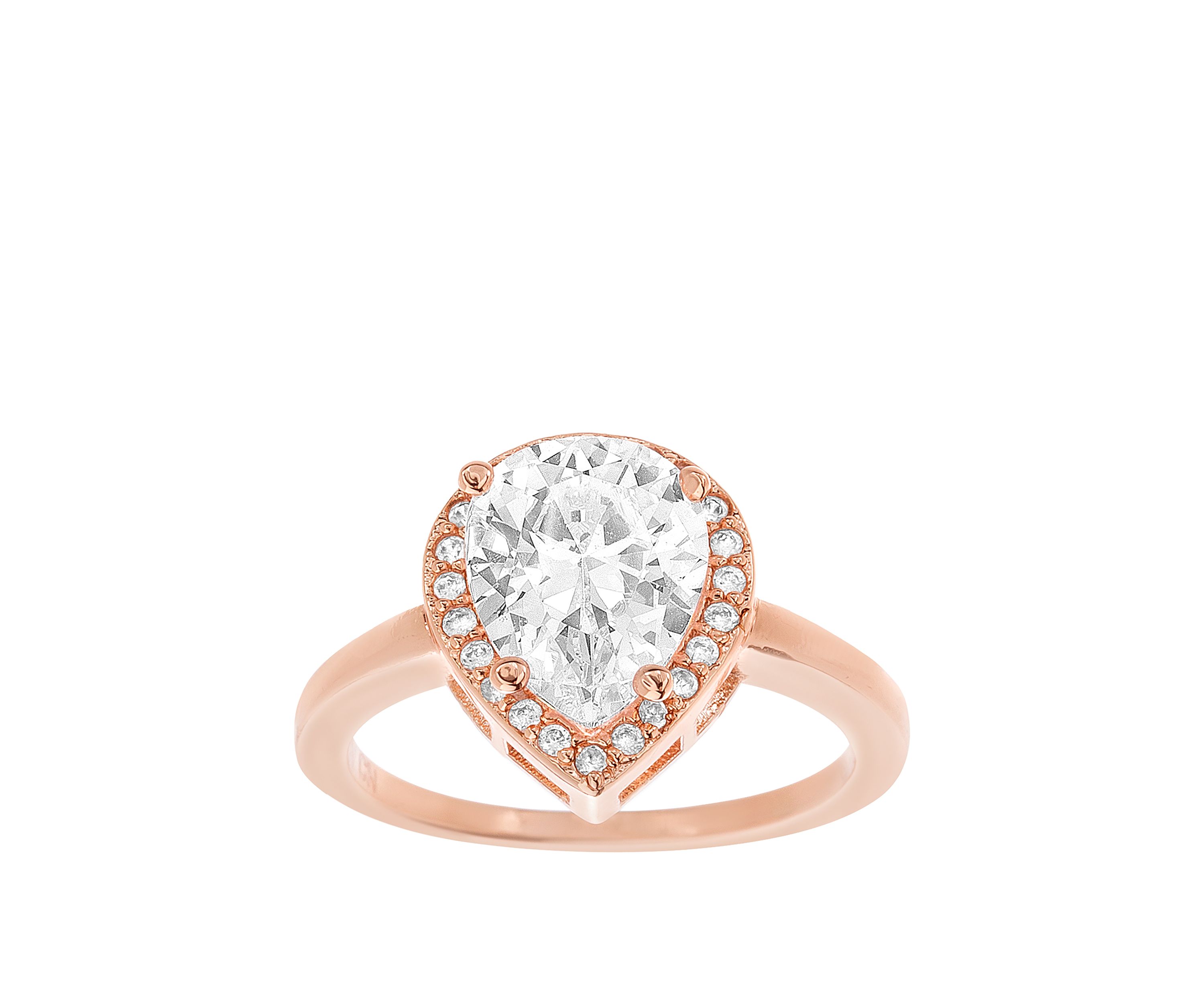 Rose Gold-Tone Sterling Silver Teardrop Cubic Zirconia Halo Ring
