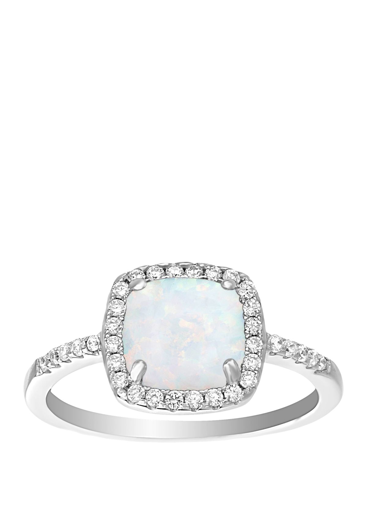 Sterling Silver Opal Cubic Zirconia Square Ring