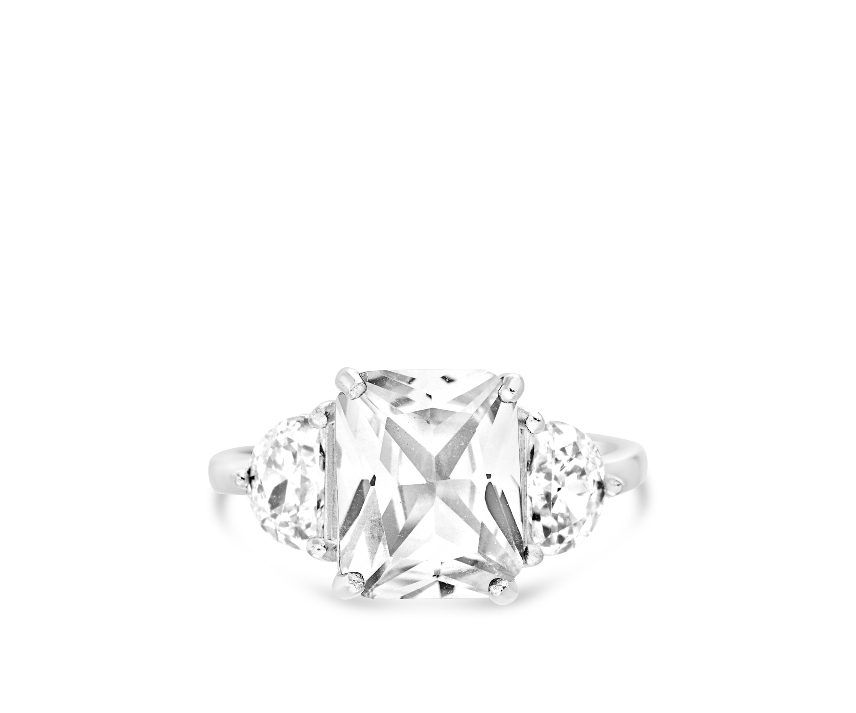Sterling Silver Lab Created Sapphire Cubic Zirconia 3 Stone Ring 