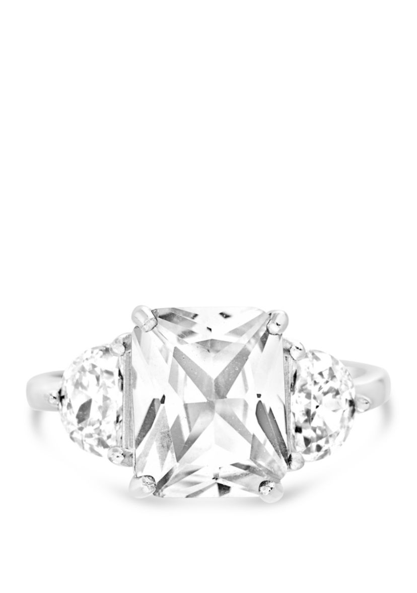 Sterling Silver Lab Created Sapphire Cubic Zirconia 3 Stone Ring 