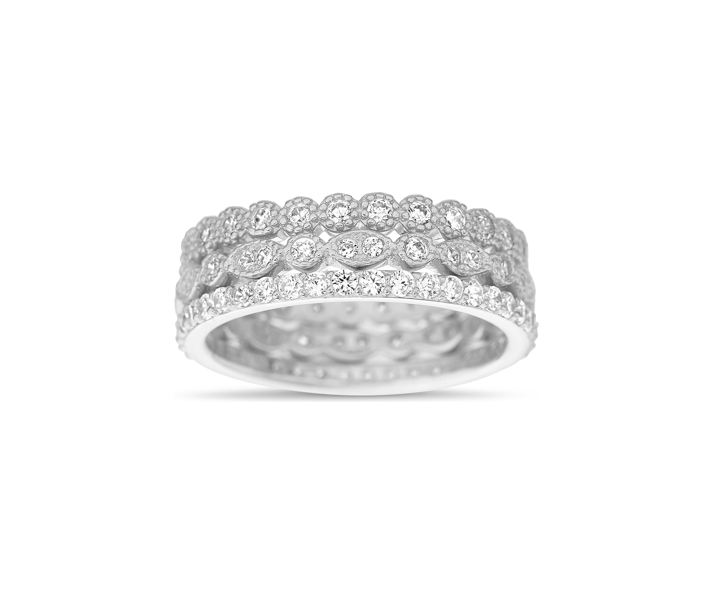 Lab Created Sterling Silver Trio Stack Ring Set - Boxed