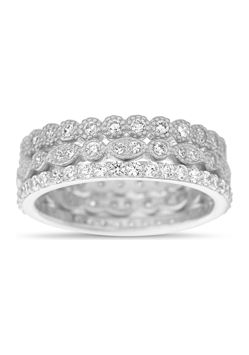 Lab Created Sterling Silver Trio Stack Ring Set - Boxed