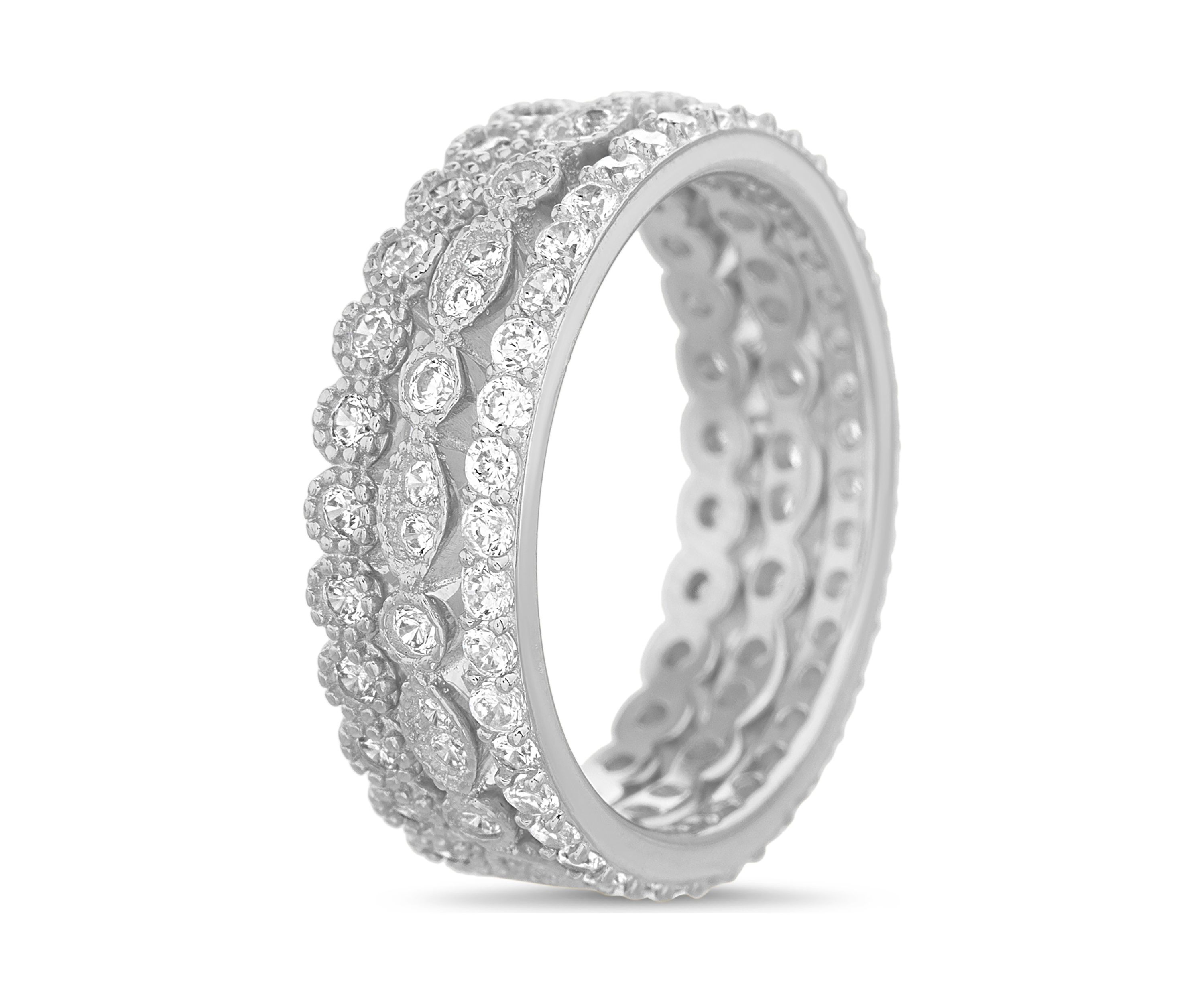 Lab Created Sterling Silver Trio Stack Ring Set - Boxed