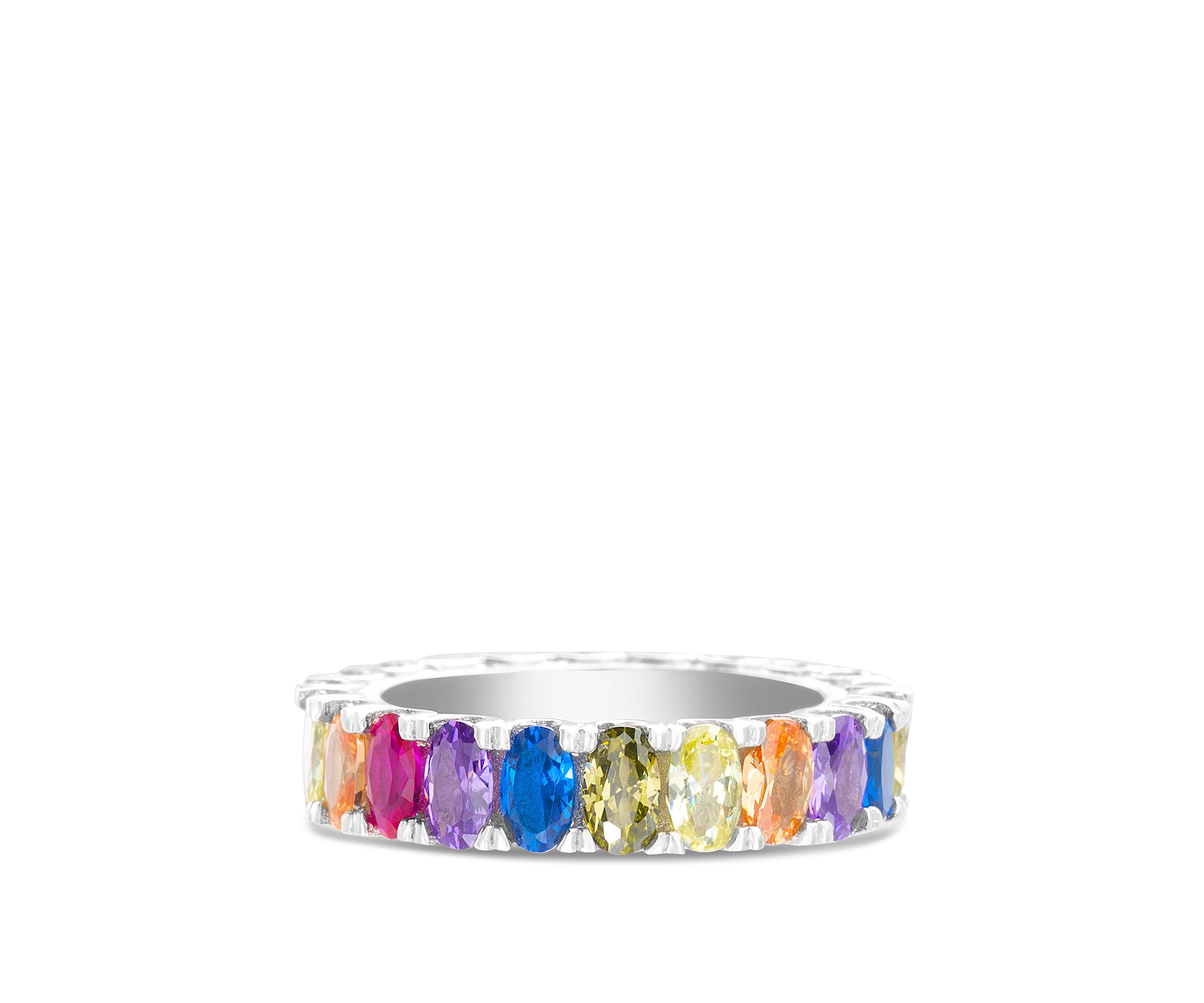 Fine Silver Plated Rainbow Cubic Zirconia Ring