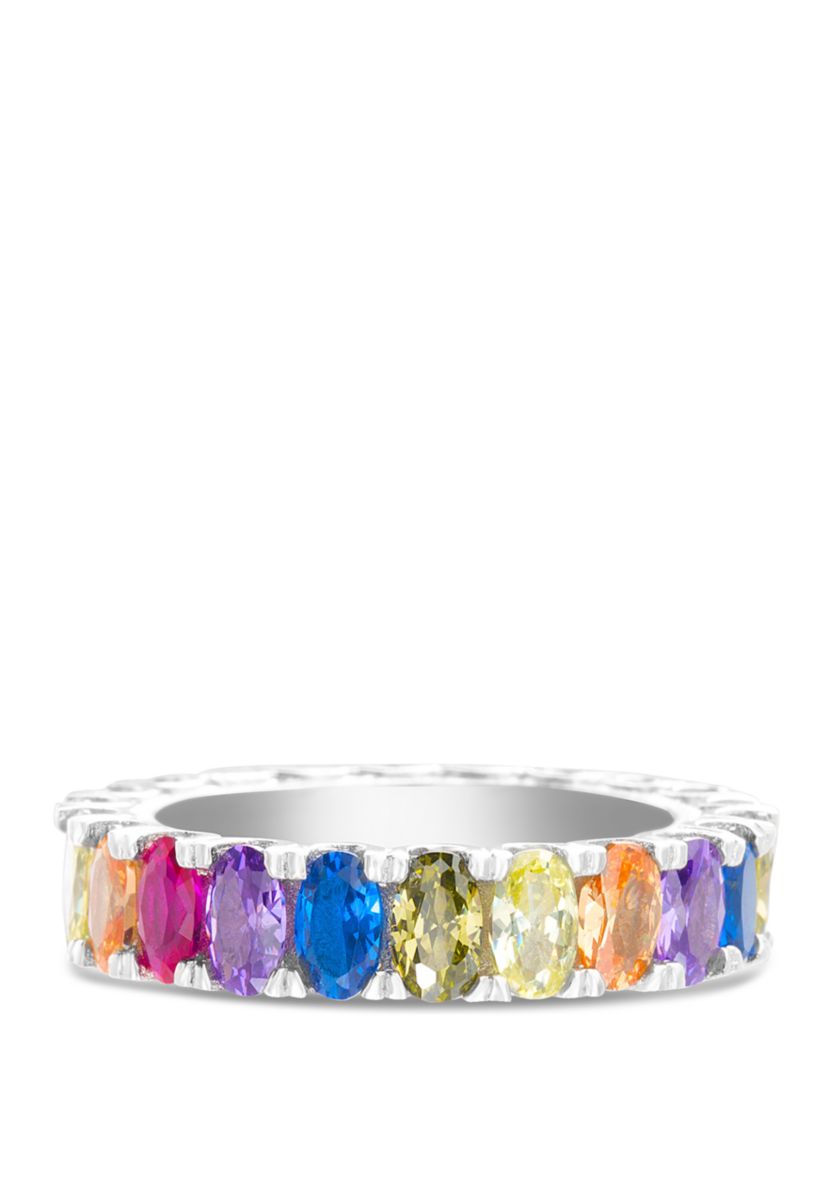 Fine Silver Plated Rainbow Cubic Zirconia Ring