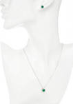 Sterling Silver Lab Created Emerald with Cubic Halo Earring and Necklace Set