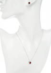  Sterling Silver Lab Created Ruby with Cubic Halo Earring and Necklace Set  