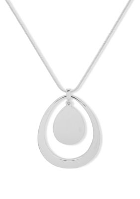 Nine West Adjustable Chain Teardrop Pendant Necklace, Silver, 40 in