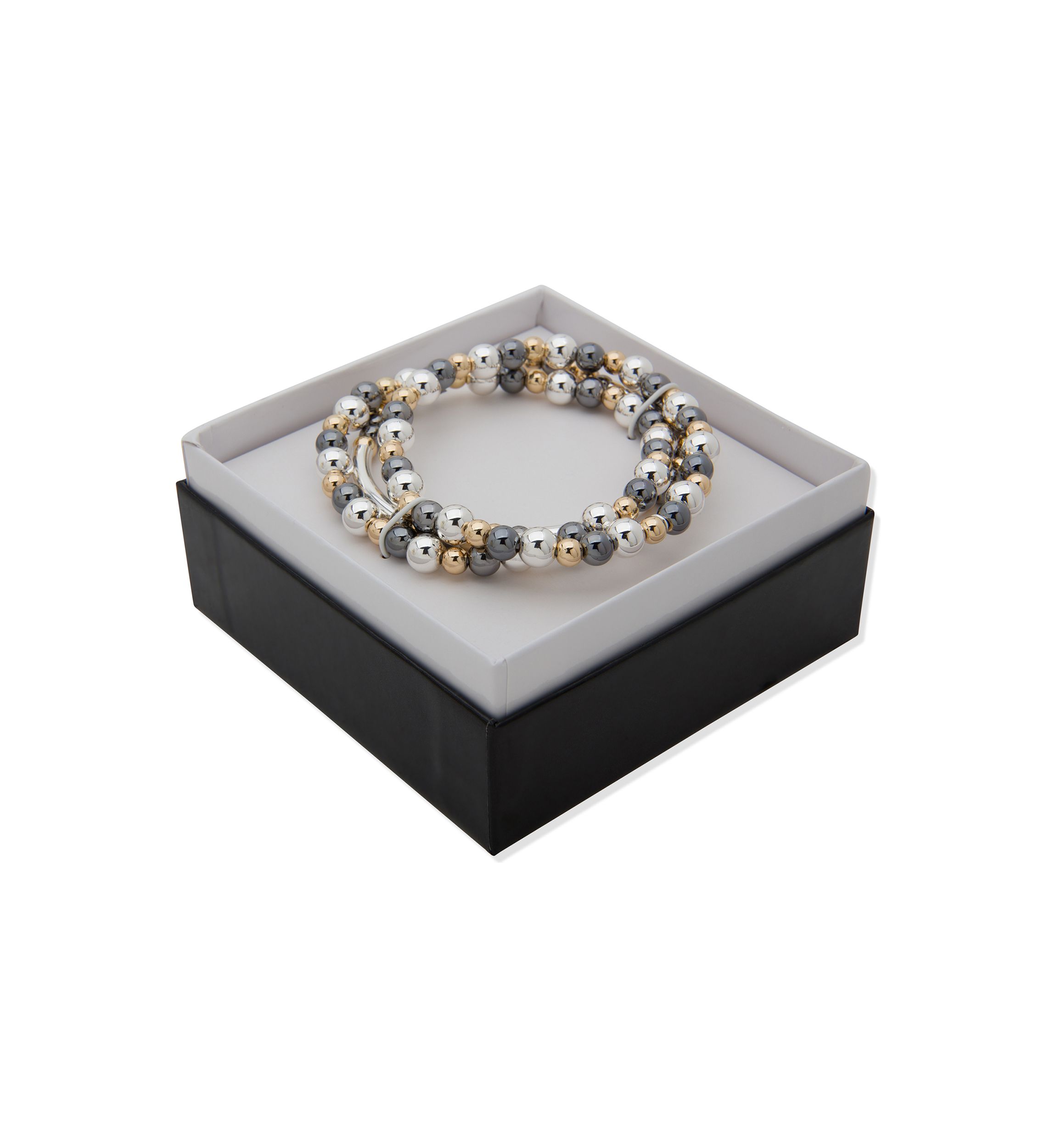 Tri Tone Beaded Multi Row Bracelet - Boxed