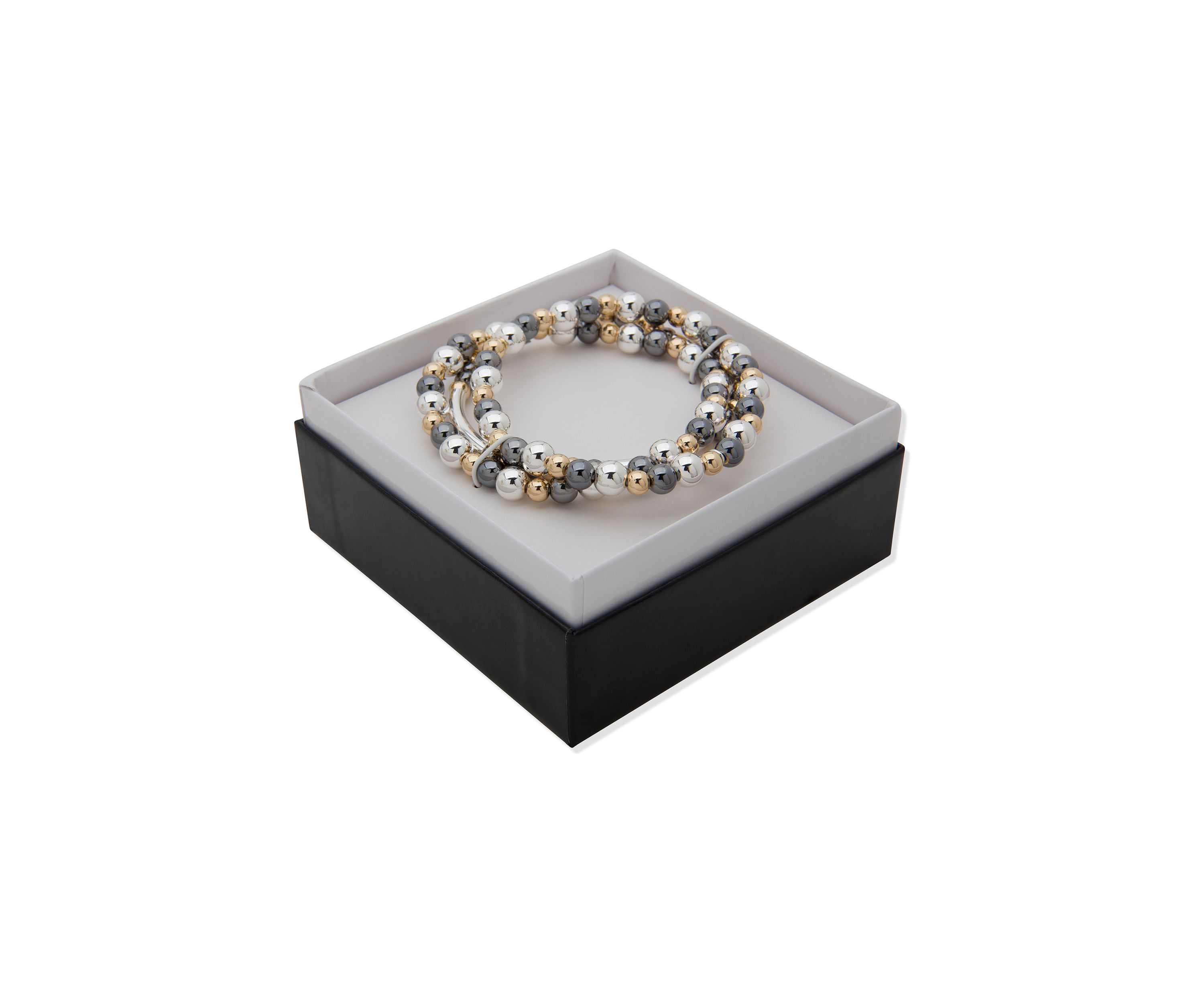 Tri Tone Beaded Multi Row Bracelet - Boxed