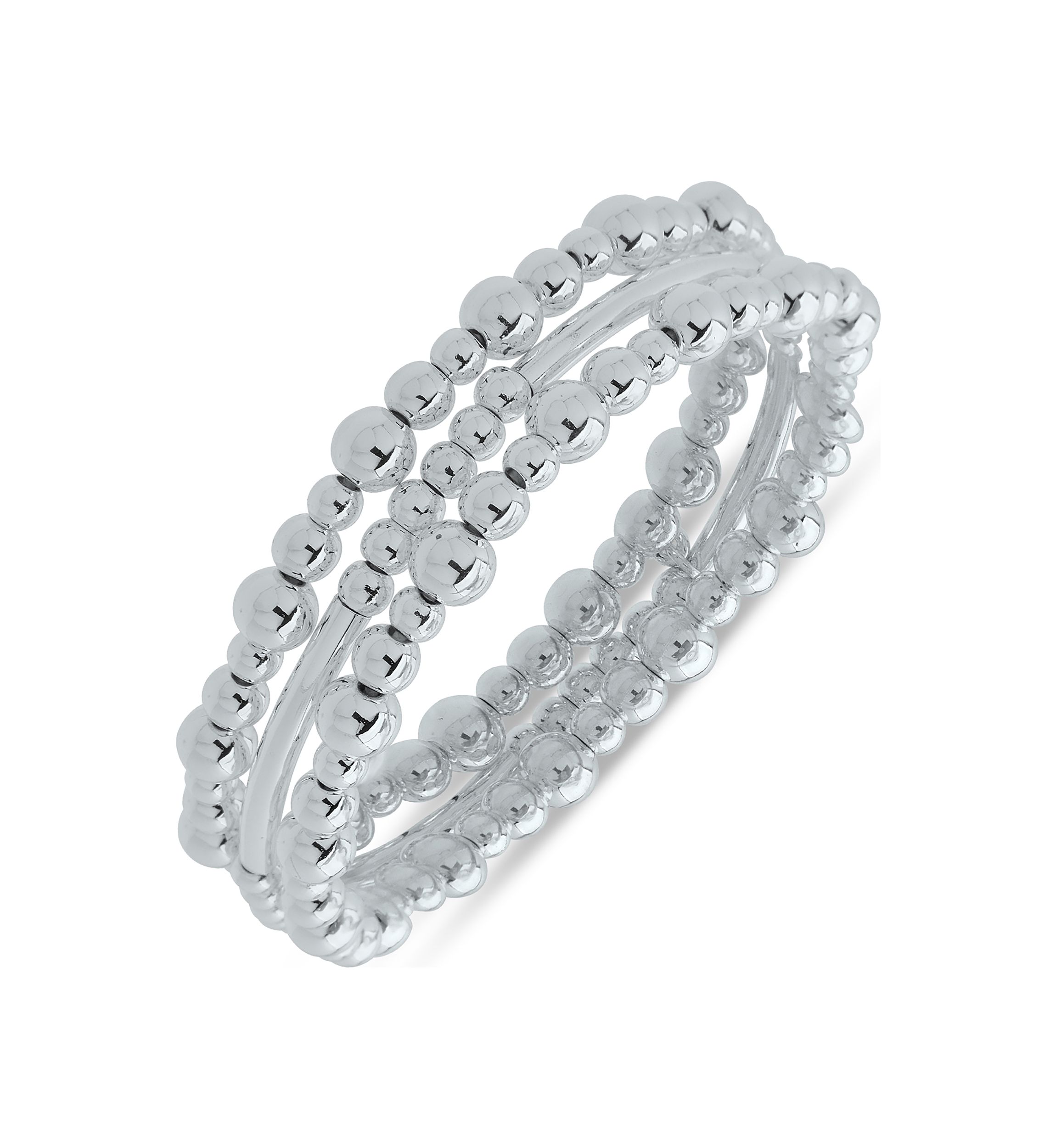 Silver Tone Beaded Metal Stretch Bracelets - Boxed