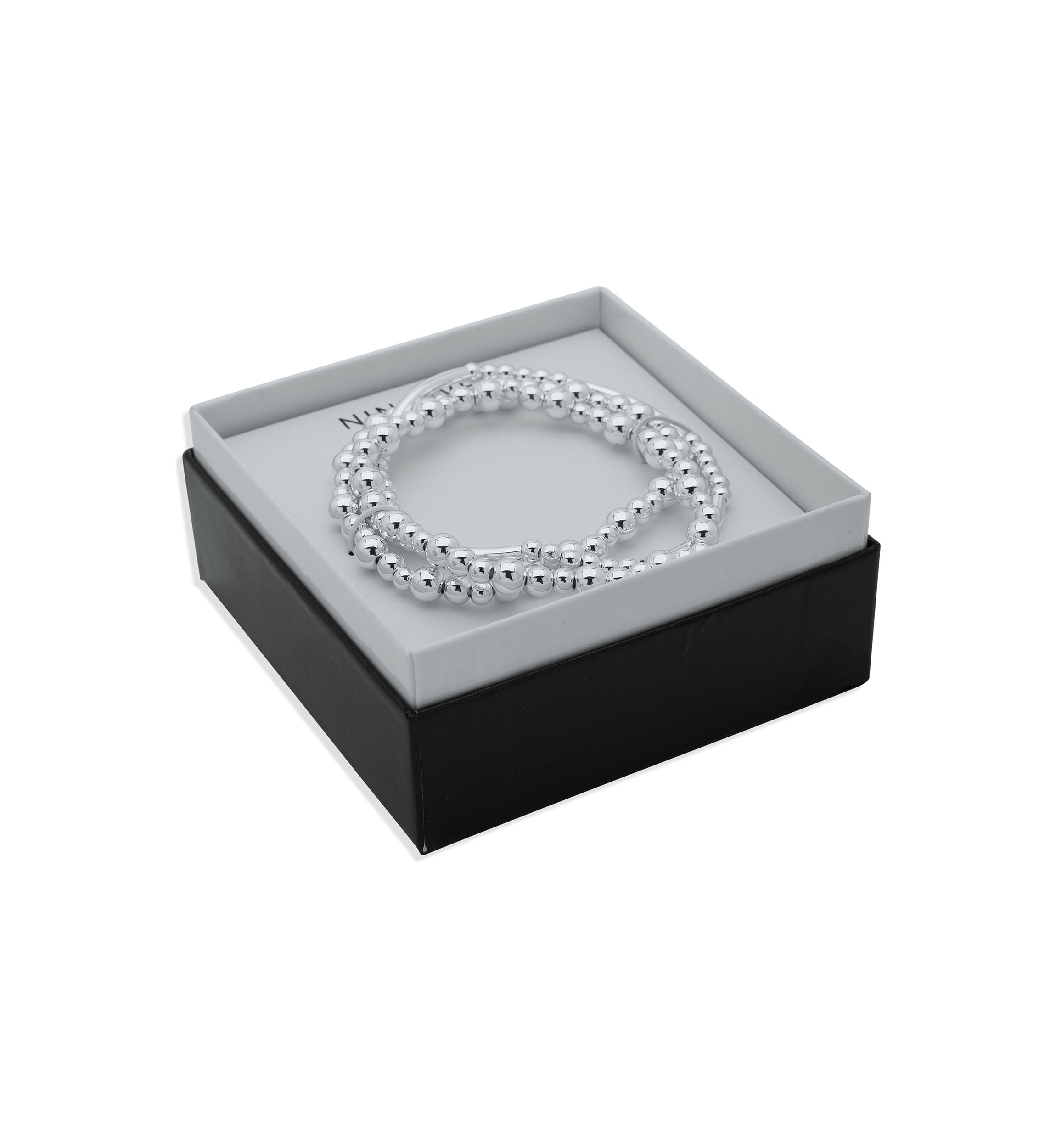 Silver Tone Beaded Metal Stretch Bracelets - Boxed