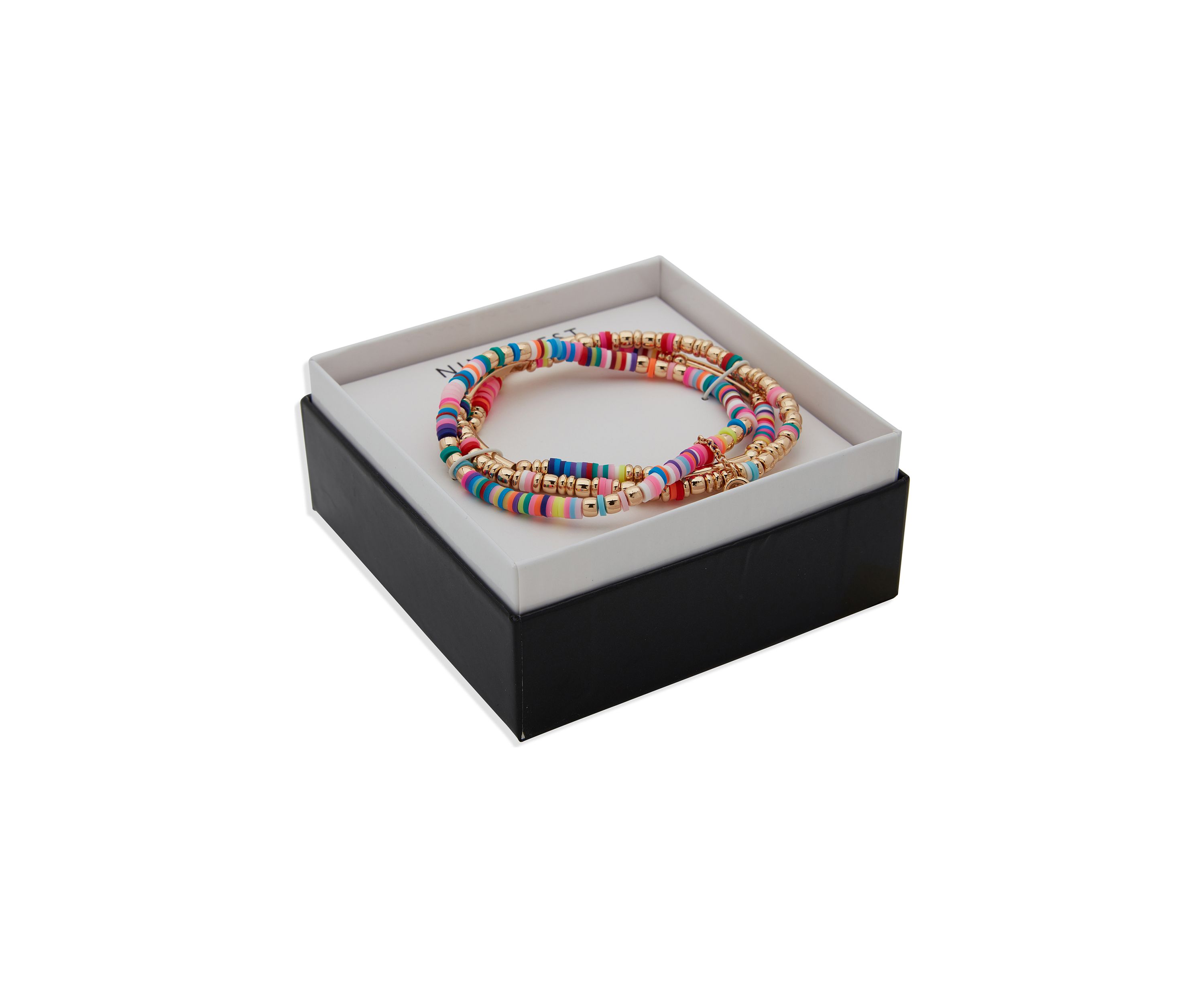 Gold Tone Multicolored Stretch Bracelets - Boxed