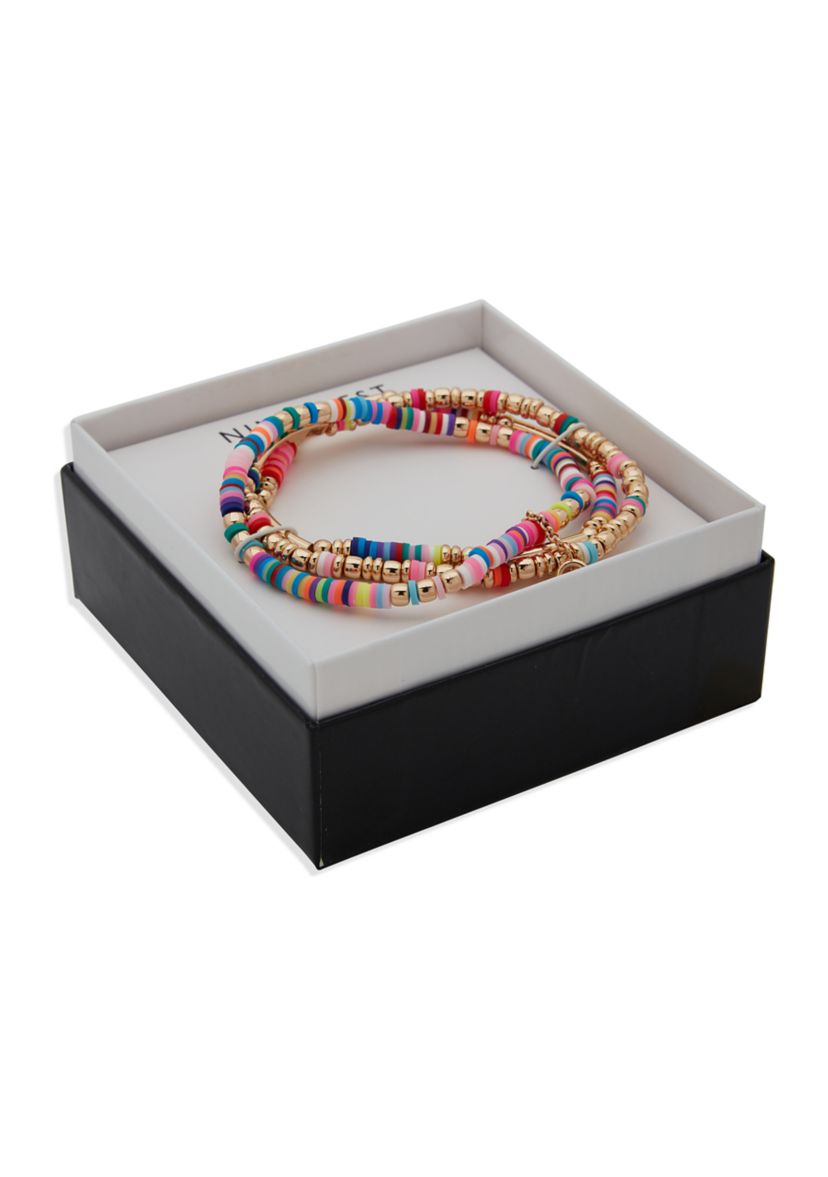 Gold Tone Multicolored Stretch Bracelets - Boxed