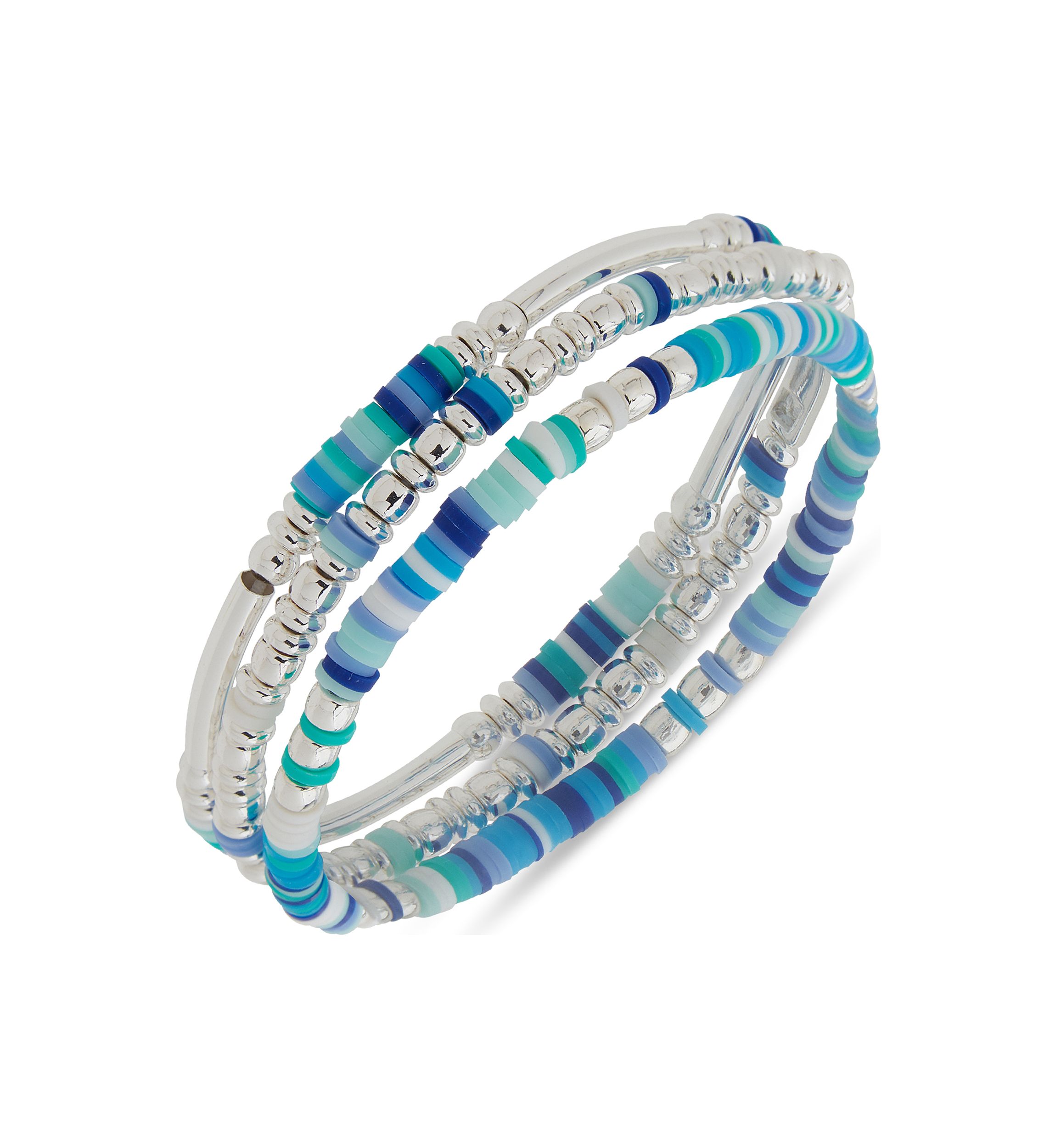 Silver Tone Multi Beaded Stretch Bracelet Set