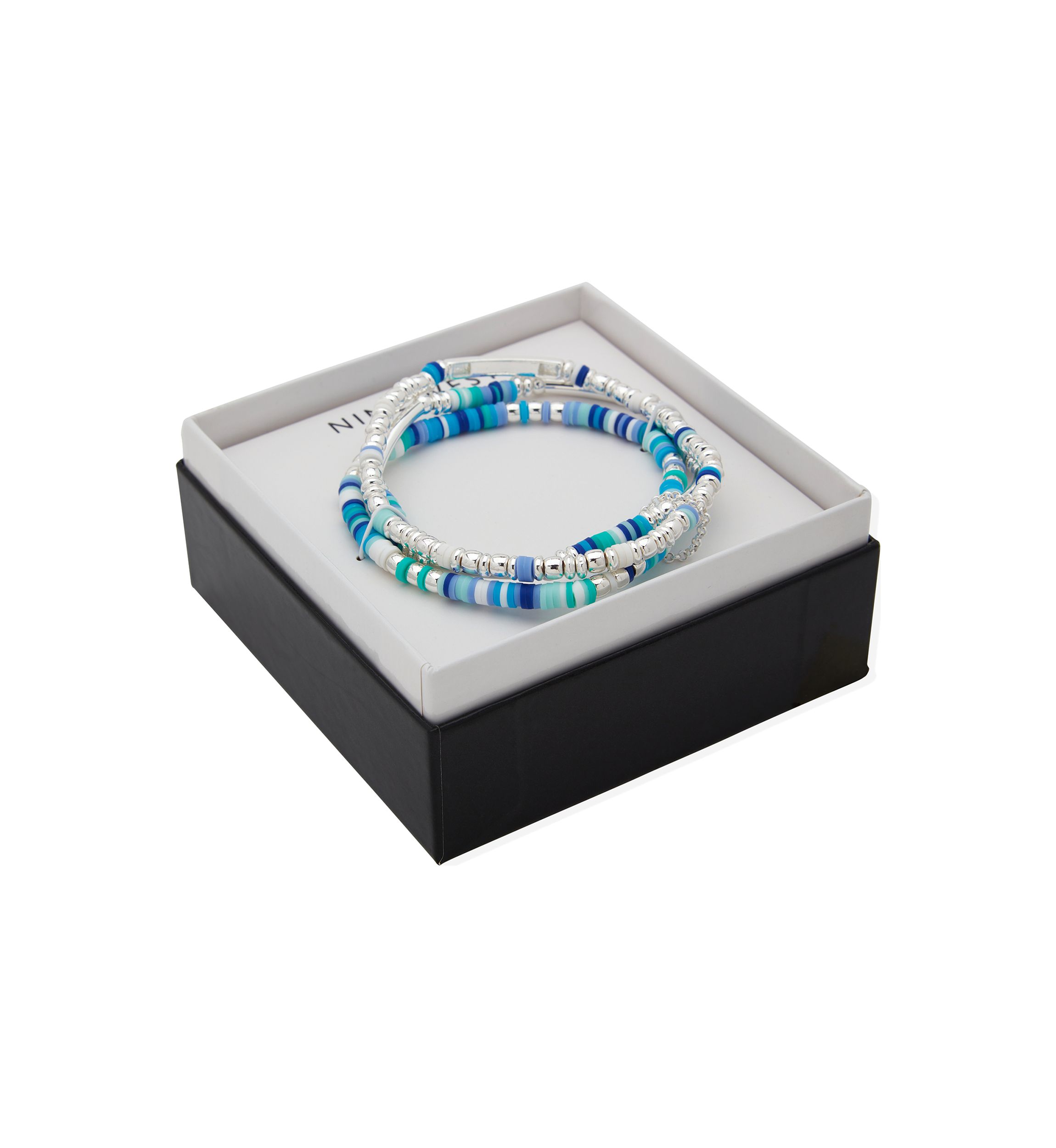 Silver Tone Multi Beaded Stretch Bracelet Set
