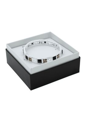 Silver Tone Black Stone Stretch Bracelet - Boxed