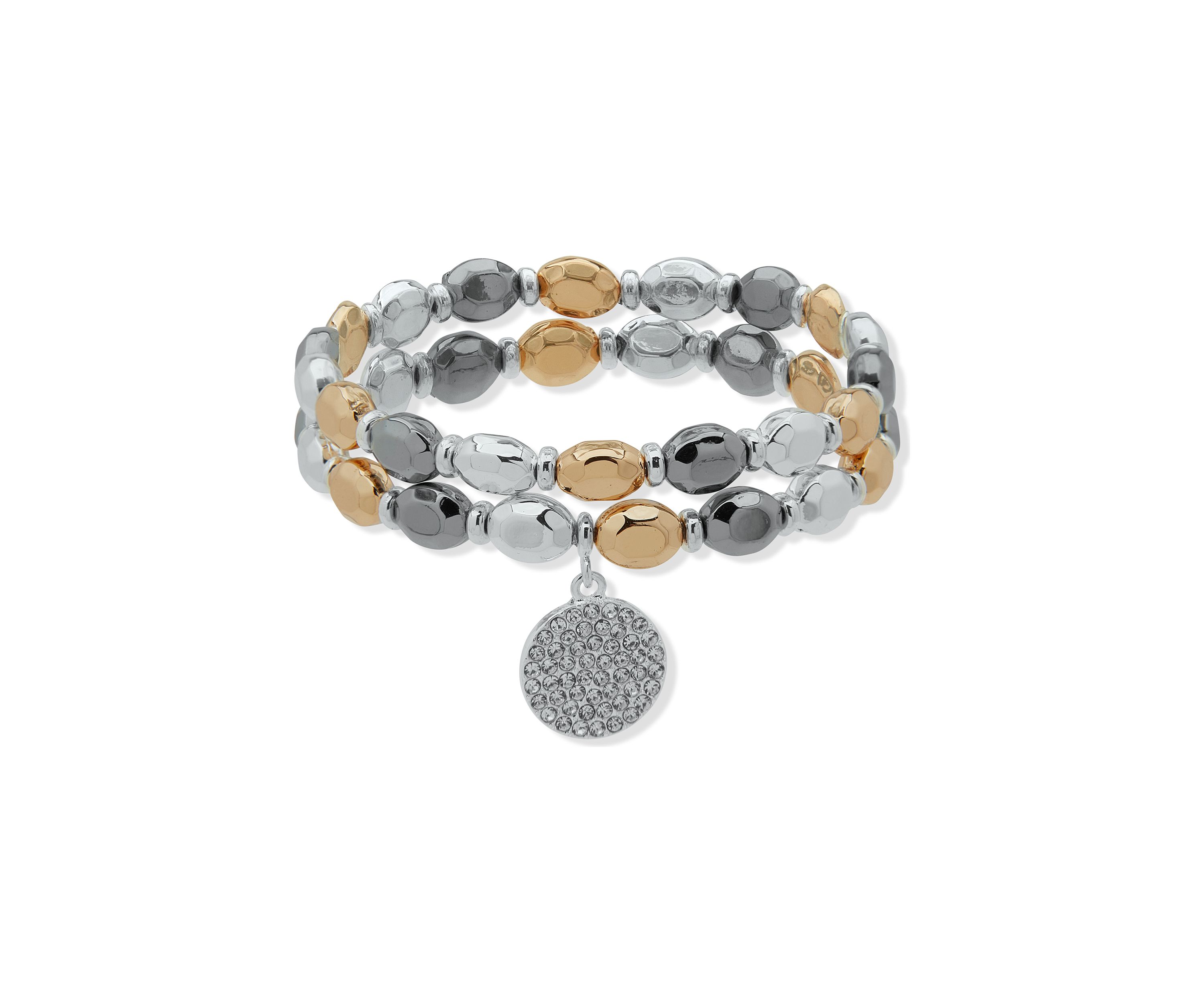 Two Row Beaded Stretch Disc Bracelet Set