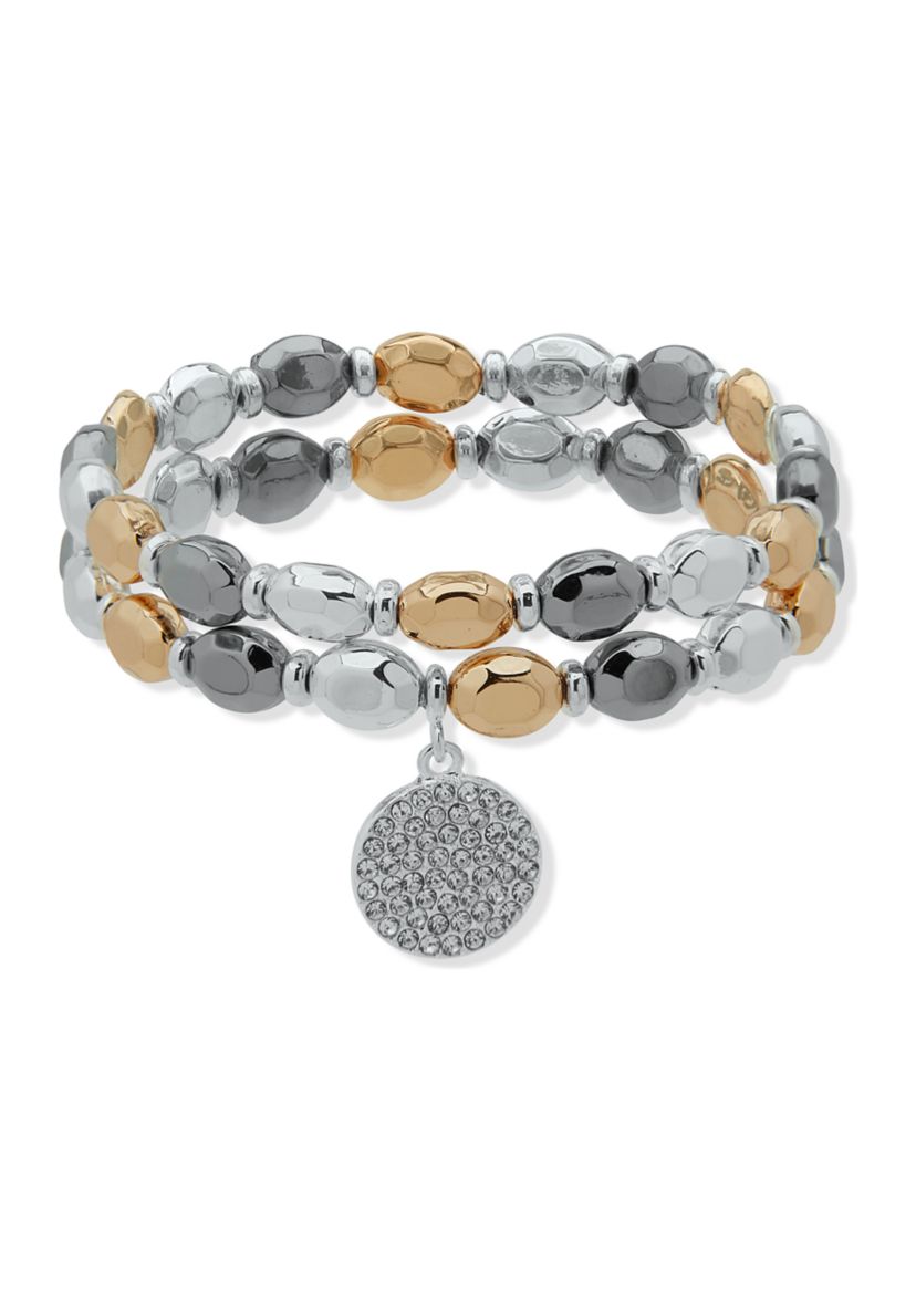 Two Row Beaded Stretch Disc Bracelet Set