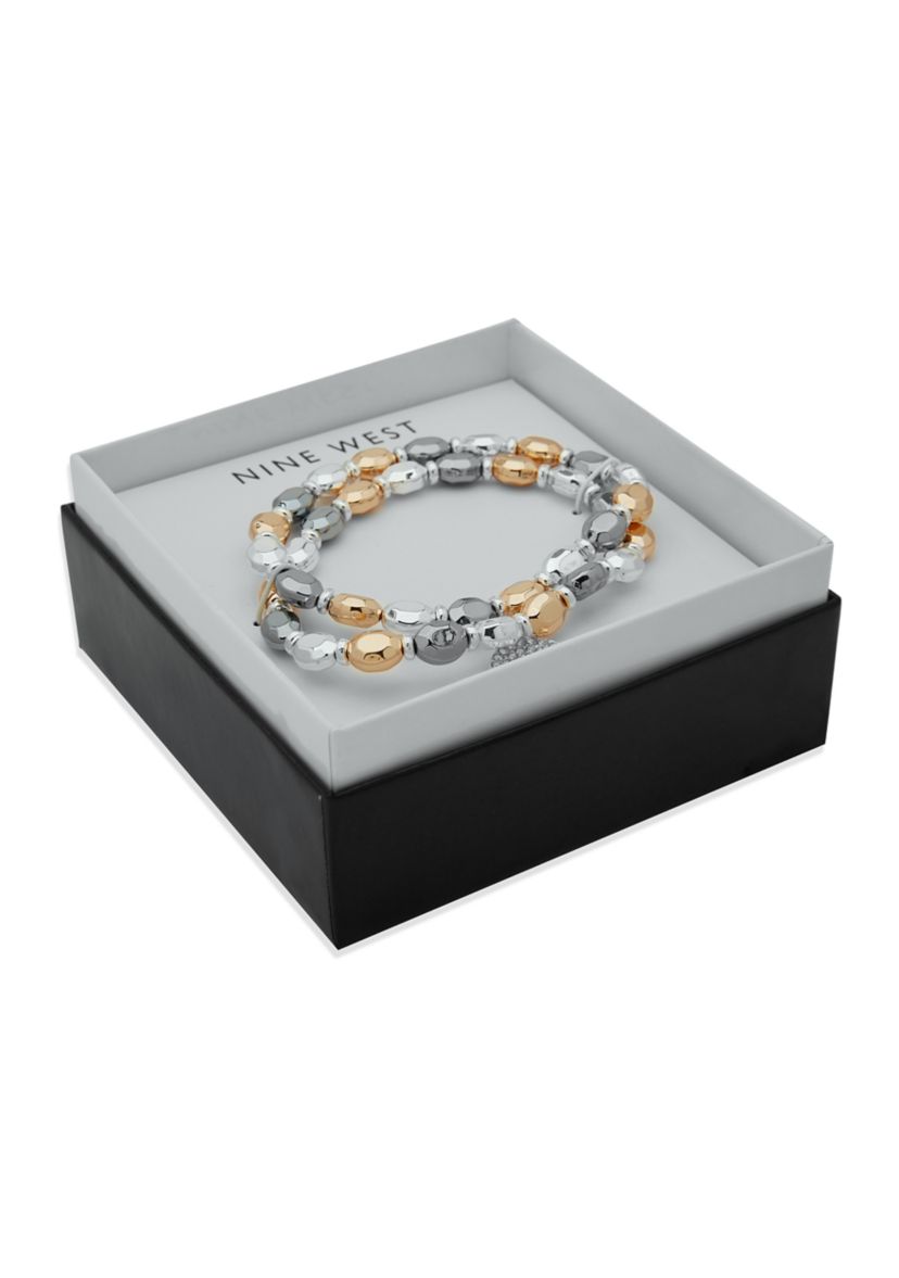 Two Row Beaded Stretch Disc Bracelet Set