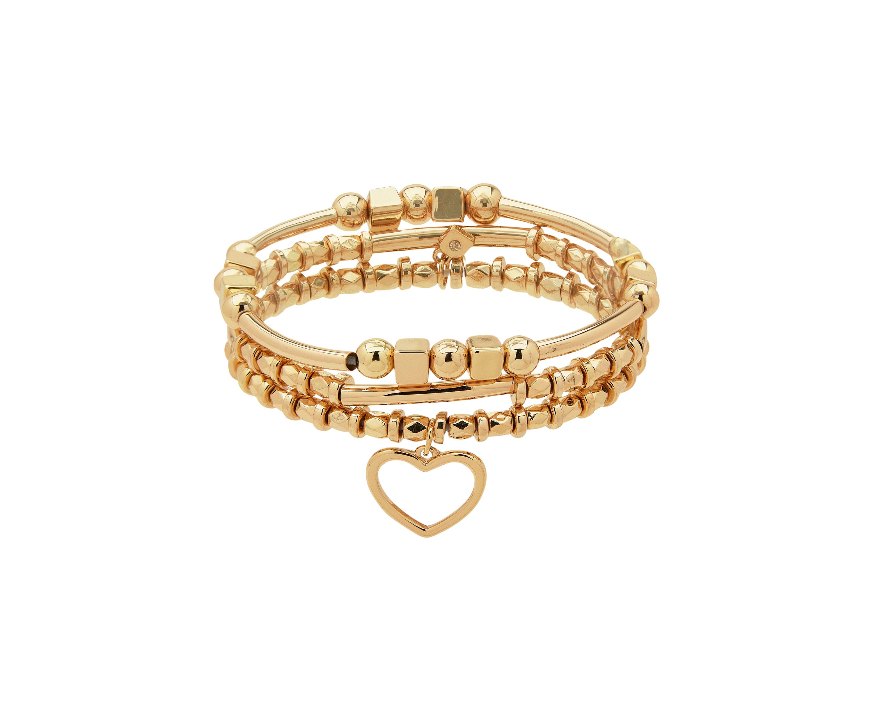 Heart Charm Stretch Bracelet Set