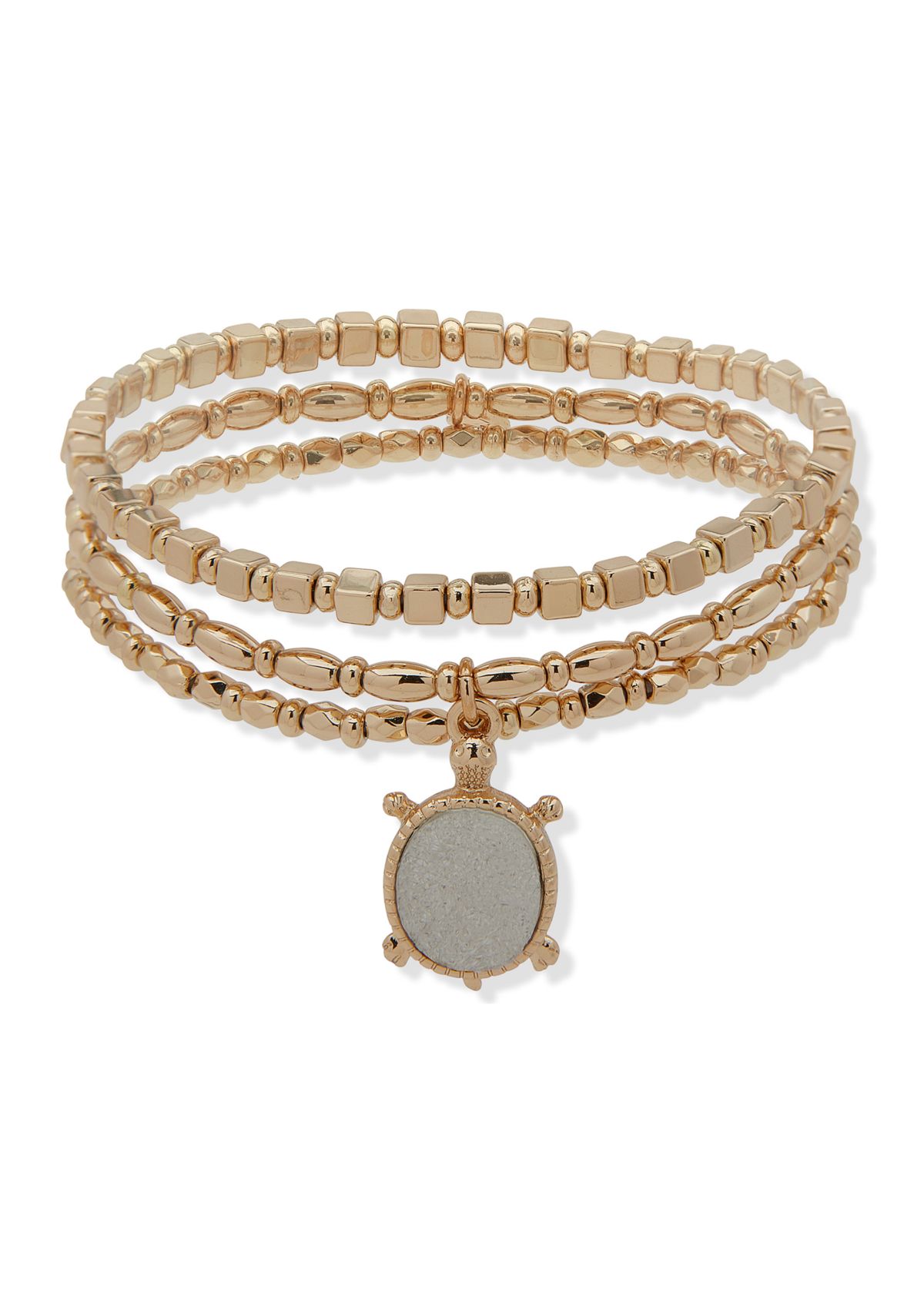 Gold Tone Trio Crystal Turtle Stretch Bracelets - Boxed