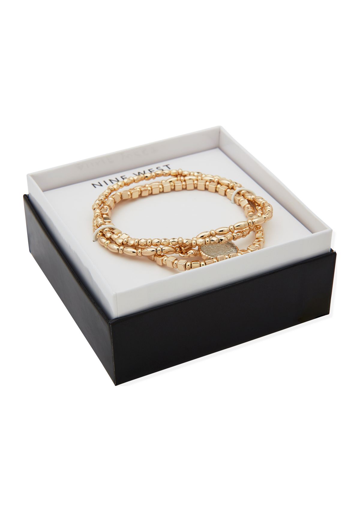 Gold Tone Trio Crystal Turtle Stretch Bracelets - Boxed