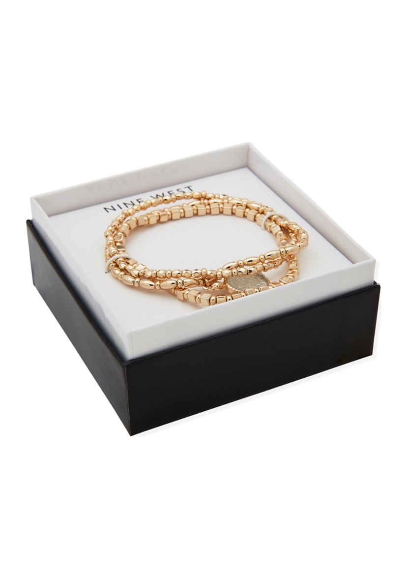 Gold Tone Trio Crystal Turtle Stretch Bracelets - Boxed